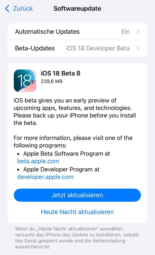 郧阳苹果手机维修分享苹果 iOS / iPadOS 18 开发者预览版 Beta 8 发布 